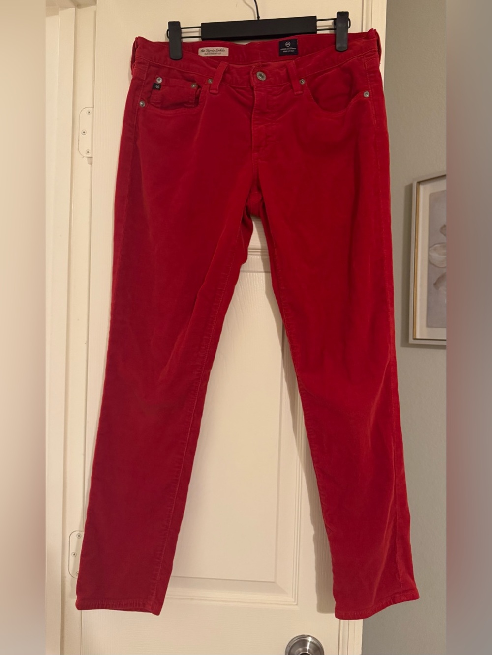 Adriano Goldschmied Stevie Ankle Slim Straight Leg Red Corduroy Straight Leg